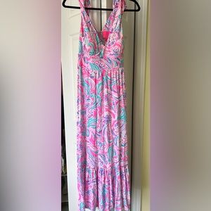 Lilly Pulitzer Maxine Midi Dress in Prosecco Pink Don’t be Jelly